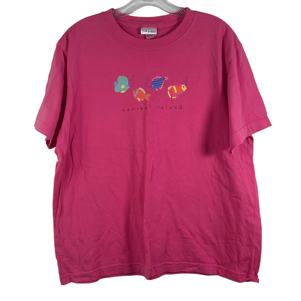 Fresh Produce Sanibel Island Pink Graphic T-Shirt Tropical Fish ABMCT‎ Medium